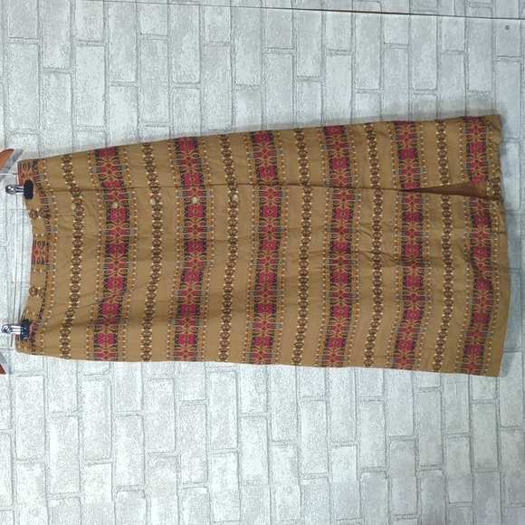 Vintage Telluride Clothing Tan Embroidered Aztec Buttoned Maxi Skirt Size 12 - Picture 1 of 6